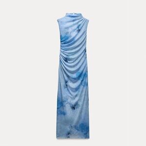 Zara new without tags draped printed midi dress